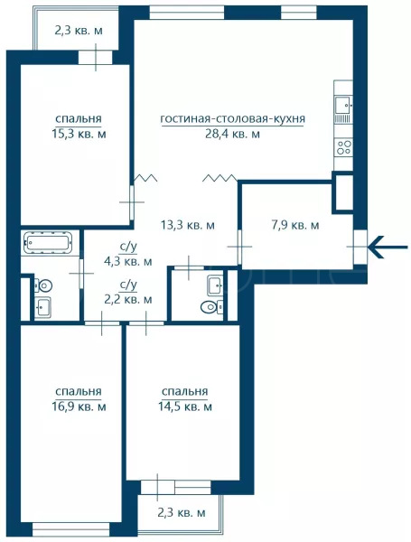 Продажа квартиры площадью 103 м² 9 этаж в CITY PARK по адресу Пресня, Мантулинская ул., 7, стр. 1